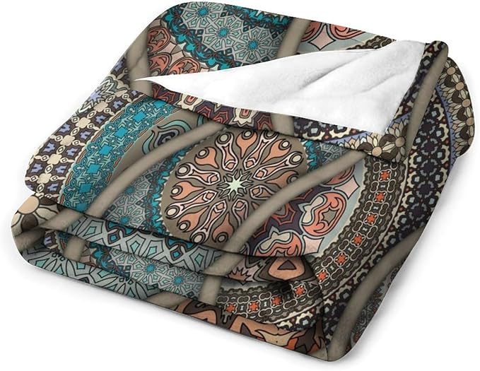 Colorful Bohemian Throw Blanket Vintage Floral Mandala Flower Aztec Boho Blanket for Sofa Bed Couch Chair Or Dorm 50"x60"