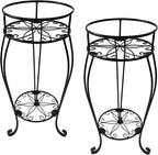 CASIMR 2 Tier Plant Stand, 2-Pack 28.1 inch Tall Metal Potted Holder Rack,Indoor Outdoor Multiple Flower Pot Shelf Rustproof Iron Garden Container for Garden Patio Living Room Corner Balcony, Black