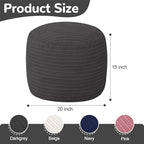 MeMoreCool Stuffed Round Pouf Ottoman Foot Rest, Soft Plush Floor Pouf Foot Stool, Corduray Footstool Footrest, Small Round Ottoman for Living Room Couch Sofa Chair, 20x15 Inch Grey