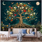 Amtoodopin Tree of Life Tapestry Mystic Boho Flowers Tapestry Vintage Aesthetic Tree Wall Tapestries Retro Nature Floral Plants Tapestries Wall Hanging for Bedroom
