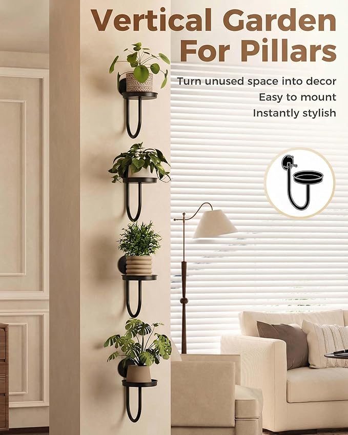 Leaf&lull Wall Plant Holder Planter with Wall Planters for Indoor Plants Plant Hanger Hanging Plant Holder Wall Hanging Decor 4 Pack Black