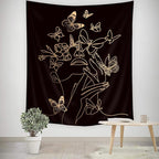 SVBright Simple Woman Flower with Butterfly Fabric Wall Hanging Tapestry 51Wx59H Inch Art Line Aesthetic Modern Minimalist Sketch Wall Black Gold Hanging Home Decor Art for Living Room Bedroom Dorm