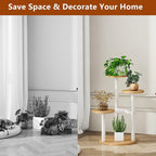 IBUYKE 4 Tier Plant Stand Indoor, Metal Wood Plant Shelf for Multiple Plants, Small Tiered Corner Flower Pot Stand for Living Room Patio Balcony Garden, White TMJ073R