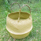 Newooh Craft Small Seagrass Belly Basket for Storage, Laundry, Picnic and Woven Straw Beach Bag - Plant Pots Cover Indoor Decorative