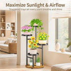 LASZOLA Black 4 Tier Tall Metal Plant Stand Indoor for Large Planter, Heavy Duty Wrought Iron Vertical Big Flower Rack, Sturdy Spiral Multiple High Organizer for Modern Patio House Bathroom Corner