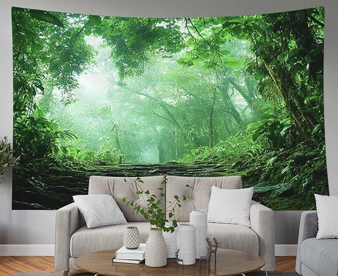 EMMTEEY Forest Tapestry Spring Green Forest Road 60X50 Inch Ceiling Tapestry Wall Art Hanging Tapetries for Bedroom Living Room Dorm Décor