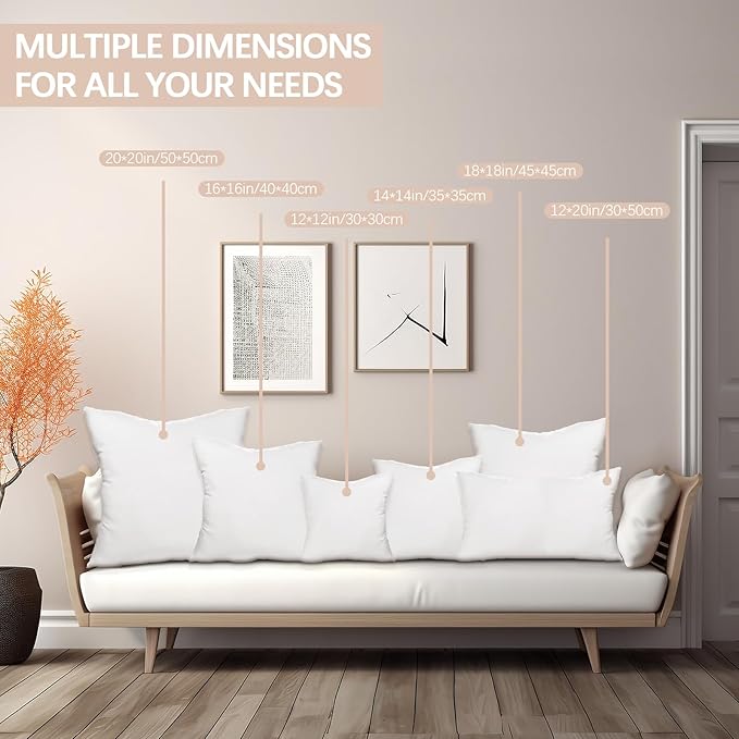 Throw Pillows Insert Set of 2, White 24x24 in Pillow Inserts with 100% Cotton Cover,Bed and Couch Decorative Stuffer Pillows,Indoor Pillows for Sofa