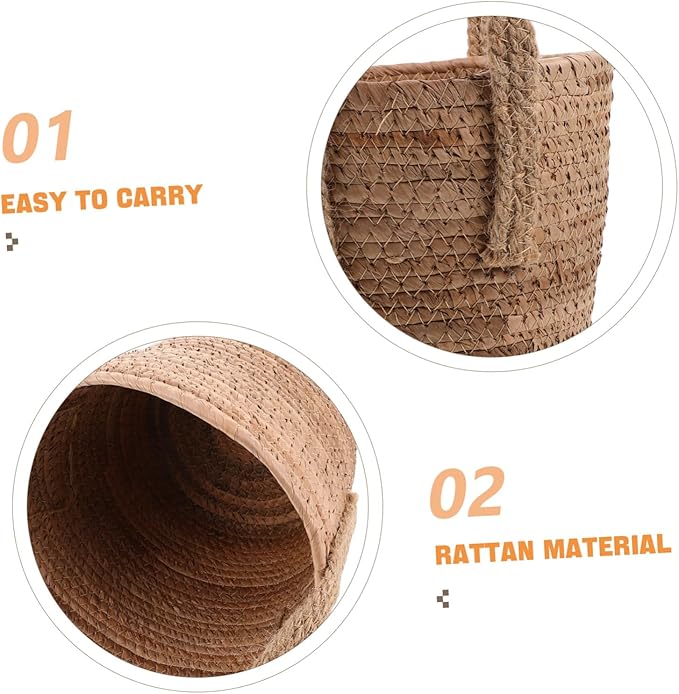 1Pcs Woven Seagrass Plant Basket with Handles Natural Round Storage Basket for Indoor Plants Versatile Home Decor Rattan Flower Pot Nordic Design