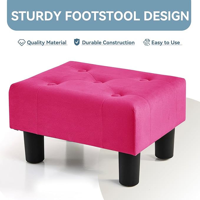Poofzy Small Foot Stool Ottoman, Velvet Ottoman Foot Rest with Legs, Rectangle Foot Rest for Couch, Footstools and Ottomans Small for Living Room and Entryway (Hot Pink)