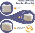 MAXYOYO Kids Bean Bag Chair Bed, Convertible Children Chair to Floor Mattress with Filler, Faux Fur Bean Bag Bed Stuffed Child Sofa Couch for Girl Boy Sleeping, Machine Washable Cover, Beige