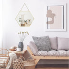 LONGWIN Hanging Wall Hexagon Mirror Decor Gold Geometric Mirror with Chain for Bathroom Bedroom Living Room 9.4"x 8.2"