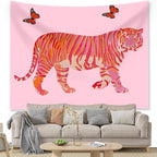 Tiger Aesthetic Tapestry - Pink Butterfly Tapestries, Boho Wall Tapestries, Picnic Sheet Wall Decor Blanket for Girl Bedroomfor Bedroom, Living Room, Dorm - 50 x 60 Inch