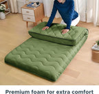 Japanese Floor Mattress, 100% High Density Comfortable Foam, 4" Thicken Foldable Mattress Tatami Mat Sleeping Pad, Ideal for Comfort and Support, Kids Floor Lounger Camping Bed Sofa, Green, Queen