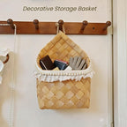 2 Pack Hanging Baskets for Organizing - Woven Wood Chip Wall Baskets Decor for Plants - Small Hanging Mail Baskets for Wall & Entryway - Boho Farmhouse Dried Flower Wall Decor Storage
