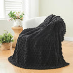NEWCOSPLAY Super Soft King Blanket Black Premium Silky Flannel Fleece 3D Clouds Stylish Jacquard Lightweight Bed Blanket All Season Use 350GSM (Black, King(90"x110"))