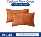 MIULEE Orange Decorative Lumbar Throw Pillow Covers for Couch Bed Livingroom 12x20 Inch Set of 2 Boho Accent Throw Pllows Broadside Striped Patchwork Soft Corduroy Pillowcases