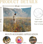 bitCNY Jesus Walking in Wildflower Field Tapestry – Christian Wall Art, Spiritual Home Decor, 50x60 Inch Fabric Hanging for Living Room Bedroom