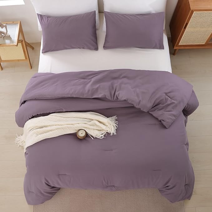 ROSGONIA Oversized Queen Comforter Dusty Purple, 3pcs (1 Comforter & 2 Pillowcases) Lightweight Oversized Queen Comforter Sets Bedding Blanket Quilts