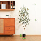 Kazeila Artificial Olive Tree 5FT Tall Faux Silk Plant for Home Office Decor Indoor Fake Potted Tree with Wood Branches and Fruits, 2 Pack