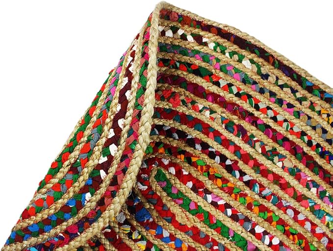 COTTON CRAFT Jute Chindi Braid Rag Rug - Boho Farmhouse Rustic Area Accent Throw Rug - Handwoven Reversible Natural Recycled Cotton- Living Room Den Study Home Décor Gift - 3' x 5' Oval - Multi Color