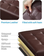 Storage Ottoman Foot Rest Stool, Small Leather Storage Ottomans Bench, Folding Foot Stool with Handles Lid, Foot Rest Under Desk for Living Room Bedroom, 17x13x13 in, Brown