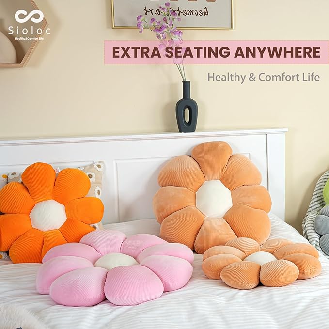 sioloc Flower Pillow,Flower Shaped Throw Pillow Butt Cushion Floor Pillow,Seating Cushion,Cute Room Decor & Plush for Bedroom Sofa Chair(Blush,23.6'')