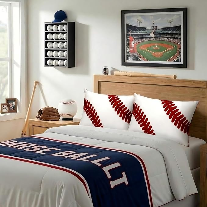 2 Pcs Baseball Velvet Pillow Covers 12 x 20 Inch 3D Tufted Embroidery Sports Theme White and Red Baseball Decorative Throw Cushion Case for Bedroom Sofa Living Room Couch Chair Home Decor