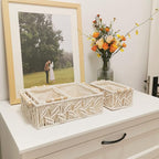 ANMINY 3PCS Macrame Storage Baskets for Organizing Boho Decor Baskets Storage Bins with Wood Handles Handmade Decorative Storage Boxes Desk Toilet Tank Bathroom Self Basket Organizer - Leaves