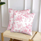Pink and White Floral Throw Pillow Covers 16x16 Set of 2, Vintage Chinoiserie Flower Pillow Covers Outdoor Decorative Pillow Case for Couch Bed Sofa Cushion Home Decor