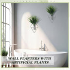8 Pieces Silver Wall Decor Hanging Planters with Artificial Plants Metal Vase Indoor Aquatic Plant Holder Modern Geometric Wall Art for Home Bathroom Bedroom Living Room Office