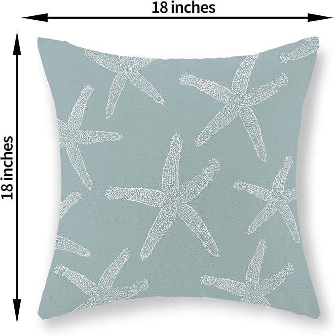 Seafoam Blue Starfish Pillow Covers 18x18 Inch Set of 2 Coastal Throw Pillows Summer Nautical Ocean Beach Theme Decorative Pillowcase Outdoor Farmhouse Decor Cushion Case for Home Bedroom