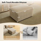 VINGLI 112.2“ Convertible Corduroy Cloud Sectional Couches with Movable Ottoman, L-Shaped Boneless Couches for Living Room with Deep Seat, 3 Seater Modular Spineless Sofa, No Assembly Required, Khaki