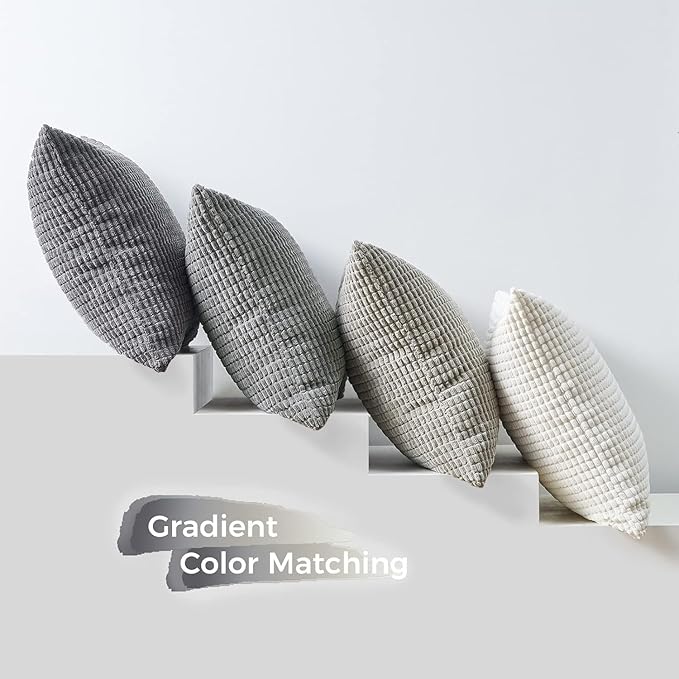 Topfinel Neutral Room Decor Throw Pillows Covers-Multi Gray Combo 20" x 20" Set of 4-Corduroy Modern Grey Living Room Decorative Cushion Case Euro Shams