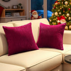 Simmore Decorative Throw Pillow Covers 20x20 Set of 2, Soft Natural Plush Flannel Double-Sided Fluffy Couch Pillow Covers for Sofa Living Room, Burgundy