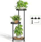 3 Tier Large Plant Stand Indoor Outdoor Clearance 10in Wide Metal Wood Plant Stand for Multiple Plants Black Tall Narrow Plants Display Organizer for Corner Living Room Porch Patio Garden Office