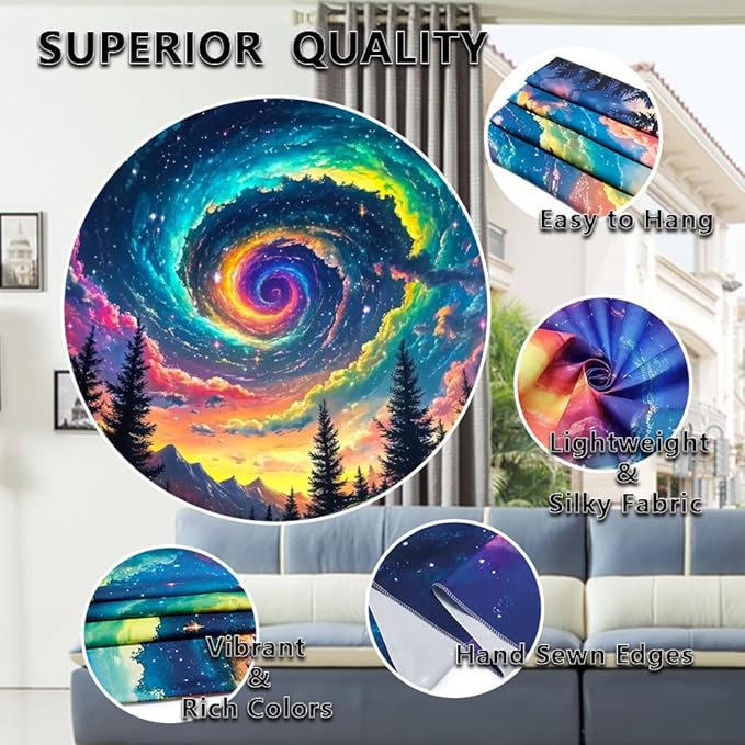 Dermijer Galaxy Space Tapestry Colorful Starry Sky Wall Tapestry Trippy Pine Forest Mountain Tapestries Fantasy Cosmic Landscape Tapestries Wall Hanging Decor for Home 59.1L x 51.2W