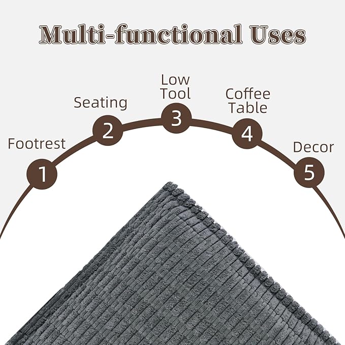 Unstuffed Pouf Ottoman Cover Soft Storage Extra Seat Farmhouse Comfortable Bohemian Poufs Accent Footrest 20x20x8 Inches for Living Room Bedroom Study Nook (Gray A, Square)