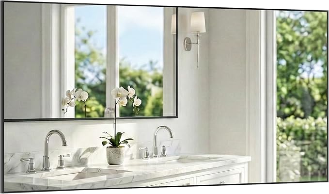 60"x30" Black Bathroom Mirror for Double Vanity, Matte Black Metal Framed Wall Mirror, Oversized Horizontal/Vertical Rectangular Mirror Over Sink, Modern Farmhouse Decor