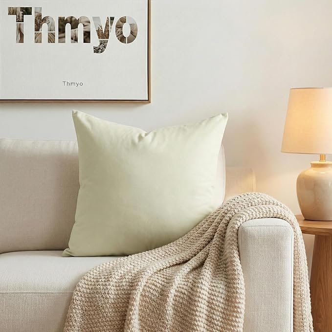 Thmyo 4-Pack 100% Cotton Comfortable Solid Decorative Throw Pillow Case Square Cushion Cover Pillowcase Sublimation Blank Pillow Covers DIY Throw Pillowcase for Sofa(18x18inch/45x45cm,Beige)