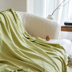 Simple&Opulence Boho Linen Throw Blanket for Bed, Couch, 50”x70” Pre-Washed Fringed Vintage Decorative Woven Blanket with Tassels, Breathable Durable Cozy Farmhouse Decor for All Seasons(Lime Green)