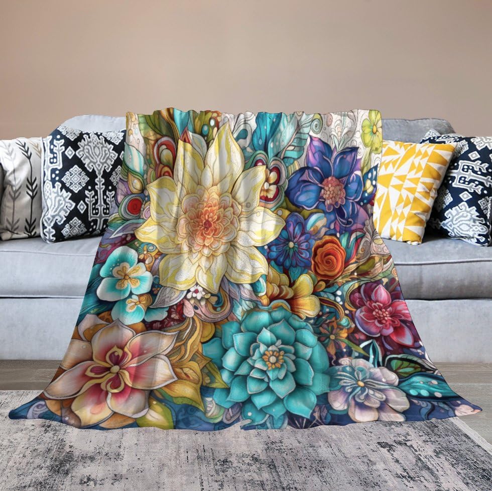 Boho Mandala Flower Blanket,Colorful Abstract Hippie Indian Watercolor Natural Floral Plant Print Blanket for Couch Sofa Bed Decorative Gifts 30x40 - color: Blanket-12, size: 30"x40"