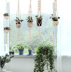 Macrame Plant Hangers Handmade Cotton Rope Flower Pot Holder Boho Theme Indoor Outdoor - Pack of 5 with Ceiling Hooks