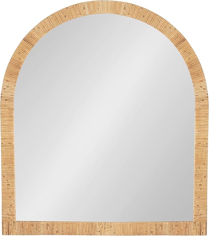Kate and Laurel Rahfy Boho Arch Rattan Wall Mirror; 28 x 32; Natural Wood; Decorative Wooden Mirror with Authentic Rattan Frame for Bathroom Vanity Mirror