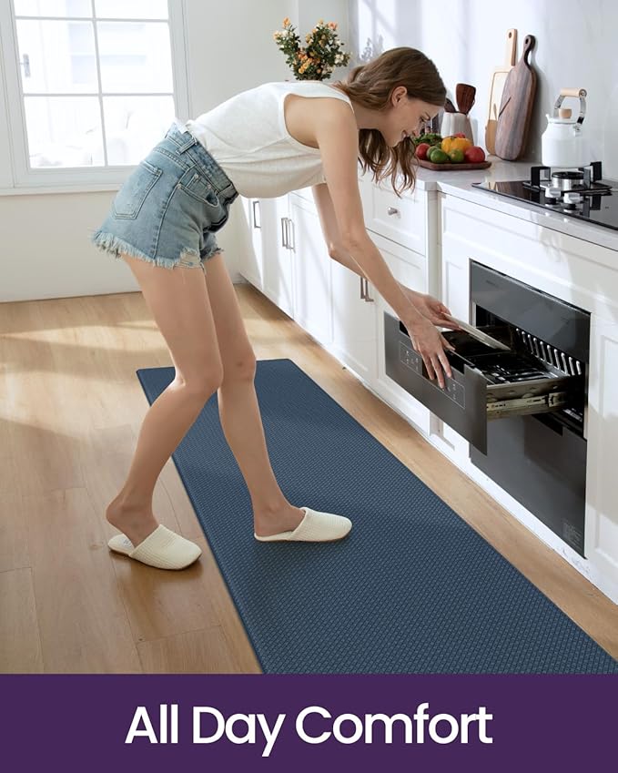 DEXI Kitchen Floor Mats Cushioned Anti Fatigue,17x59 Narrow Standing Runner Rug Waterproof, Comfort Memory Foam Padded for Front Sink Laundry, Navy