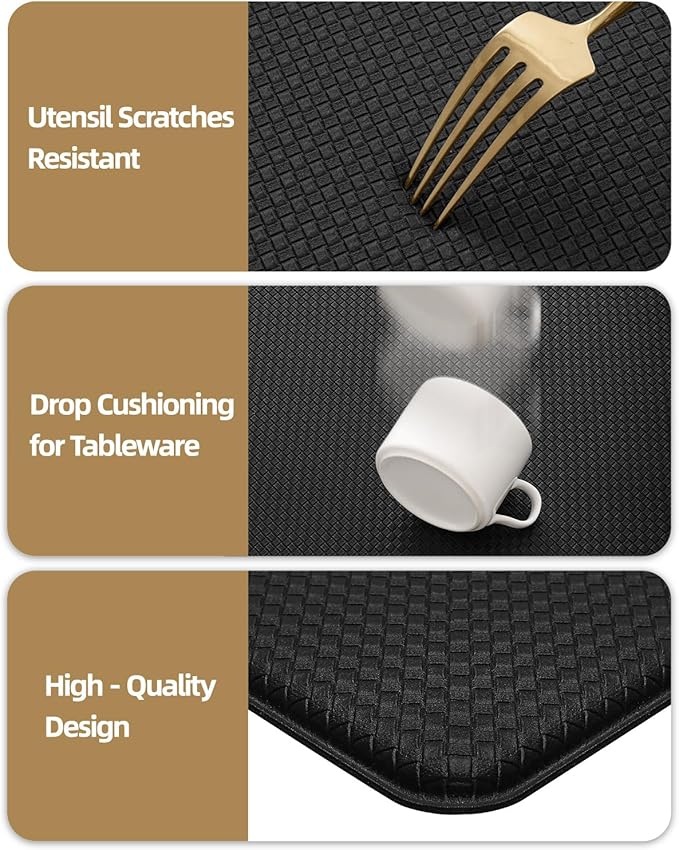Color&Geometry Anti Fatigue Cushion Padded Kitchen Mat for Floor - 17x59+17x59,Easy Clean, Waterproof & Oil Proof, Anti Slip, Foam Rubber Runner Rug for Front Sink Comfort Standing, Black Set of 2