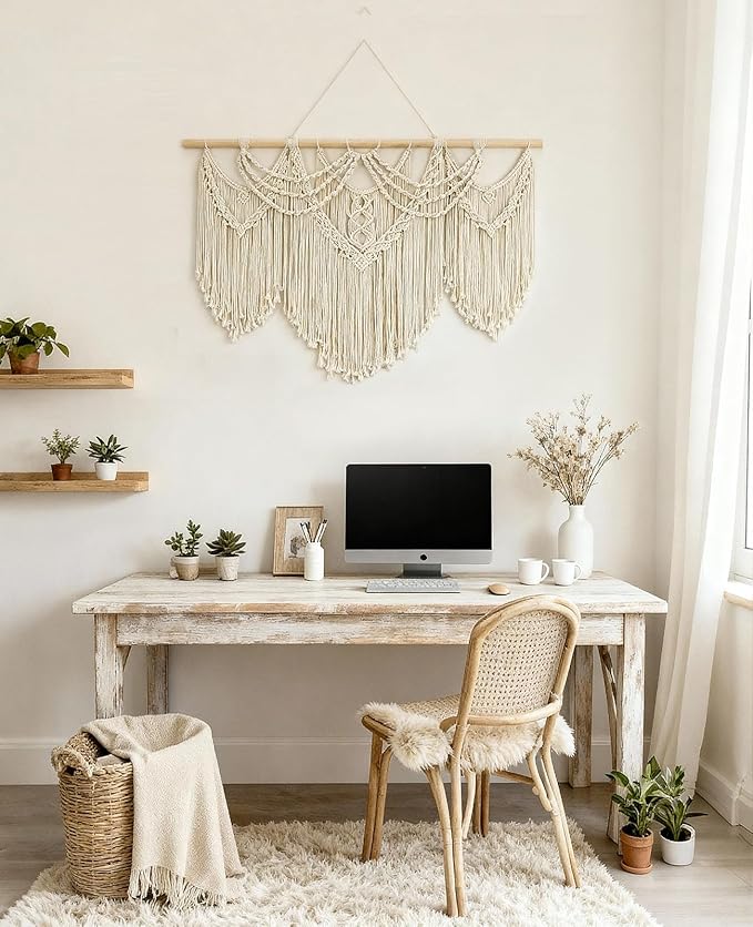Tempospark Large Macrame Wall Hanging, 43" Wx32 L Boho Wall Hangings for Living Room Bedroom Nursery, Boho Chic Large Macrame Tapestry for Bedroom Wall Decor (Tassel)