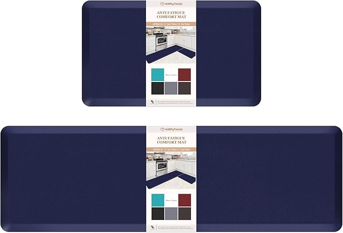 HappyTrends 2 PCS Kitchen Mat Cushioned Anti-Fatigue Floor Mat, Heavy Duty Ergonomic Comfort Foam Standing Mat, Waterproof Non-Slip Kitchen Rugs for Home, Office(20"x30"+20"x60",Navy)