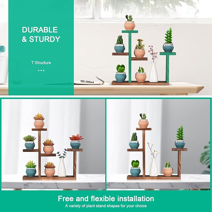 Wooden Tabletop Plant Stand - 5 Tier Succulent Plant Holder Decorative Planter Holder, Small Desktop Flower Pot Rack Shelf for Decoration Living Room Home Office Windowsill