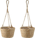 MY MIRONEY 2PCS Hanging Planter Basket Natural Seagrass Woven Plant Pot Hanger Hanging Plant Holder with Twine for Home Decor, Indoor & Outdoor Use, 8.11" x 4.96", Khaki
