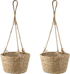 MY MIRONEY 2PCS Hanging Planter Basket Natural Seagrass Woven Plant Pot Hanger Hanging Plant Holder with Twine for Home Decor, Indoor & Outdoor Use, 8.11" x 4.96", Khaki